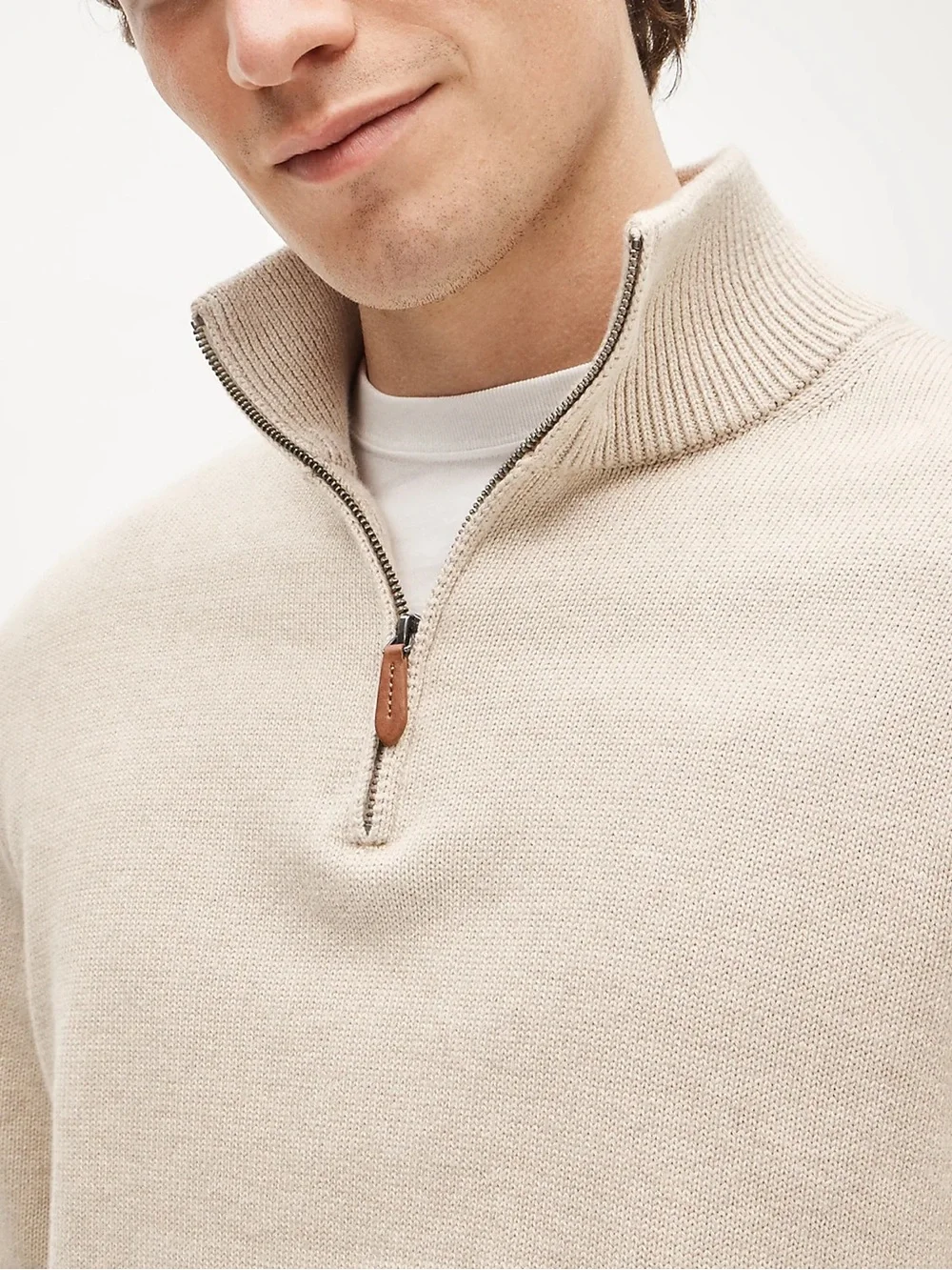 J. Crew Men’s Heritage cotton quarter-zip sweater in Heather Sand Size Large NWT